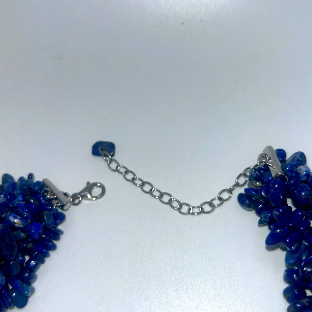 Vintage 7 Strand Lapis Chip Necklace 925 Findings Estate Boho Statement 16-20 “ - Picture 4 of 6